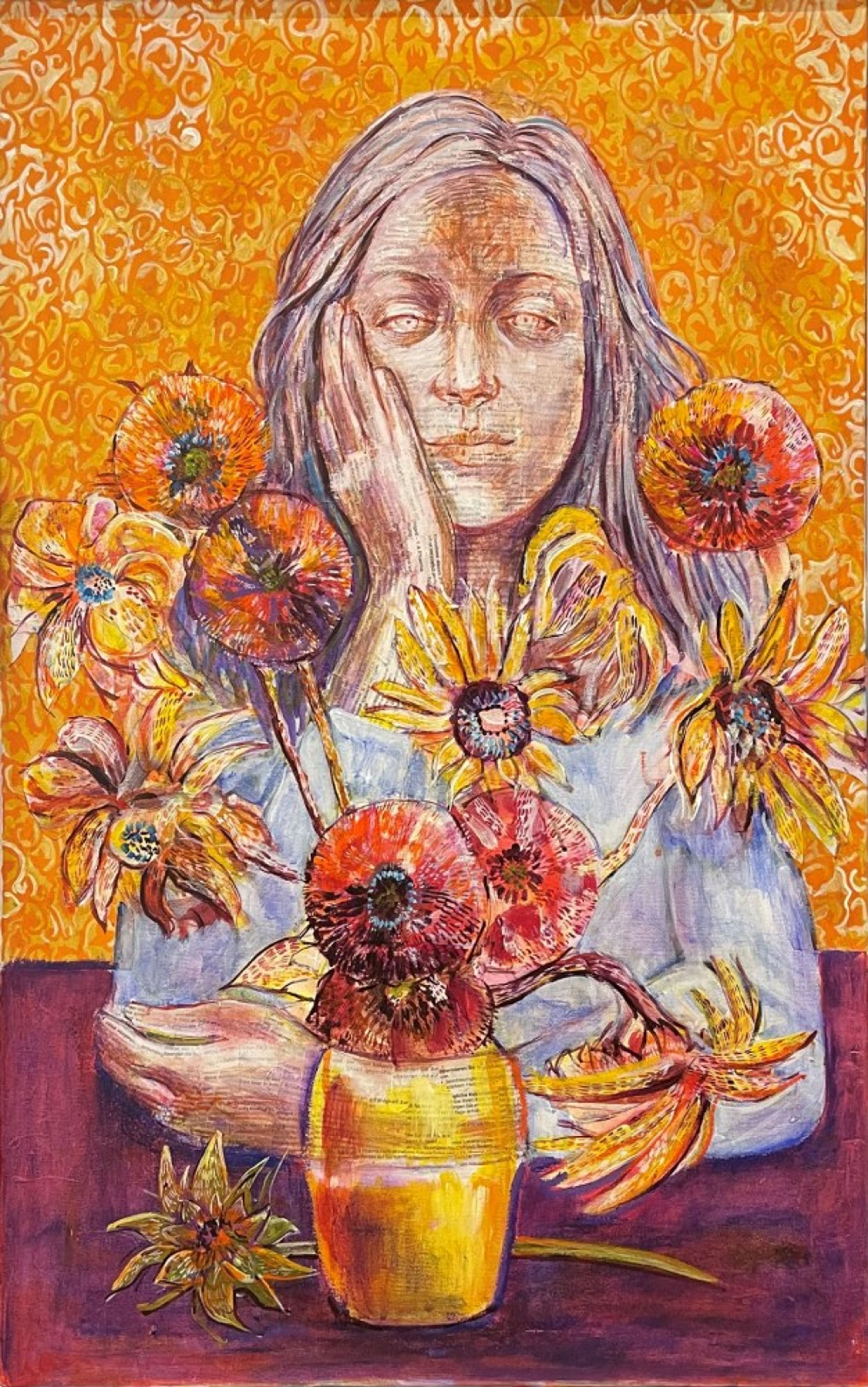 a woman with van gogh sunflowers 4